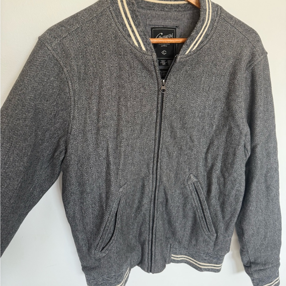 Cavalli Grey Herringbone Baseball/Bomber Jacket 100% cotton